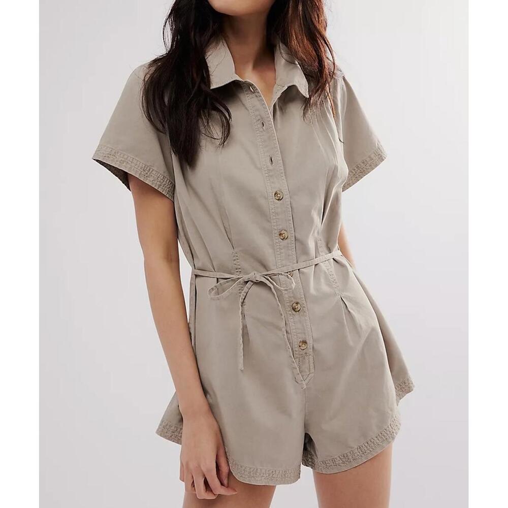 Free People Keep It Crisp Short-Sleeved Pleated Romper Shortall Jack Rabbit NWT